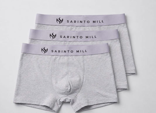 SARINTO MILL 3'lü Kutulu Gri Erkek Boxer %95 Pamuk Nefes Alabilen Boxer Seti