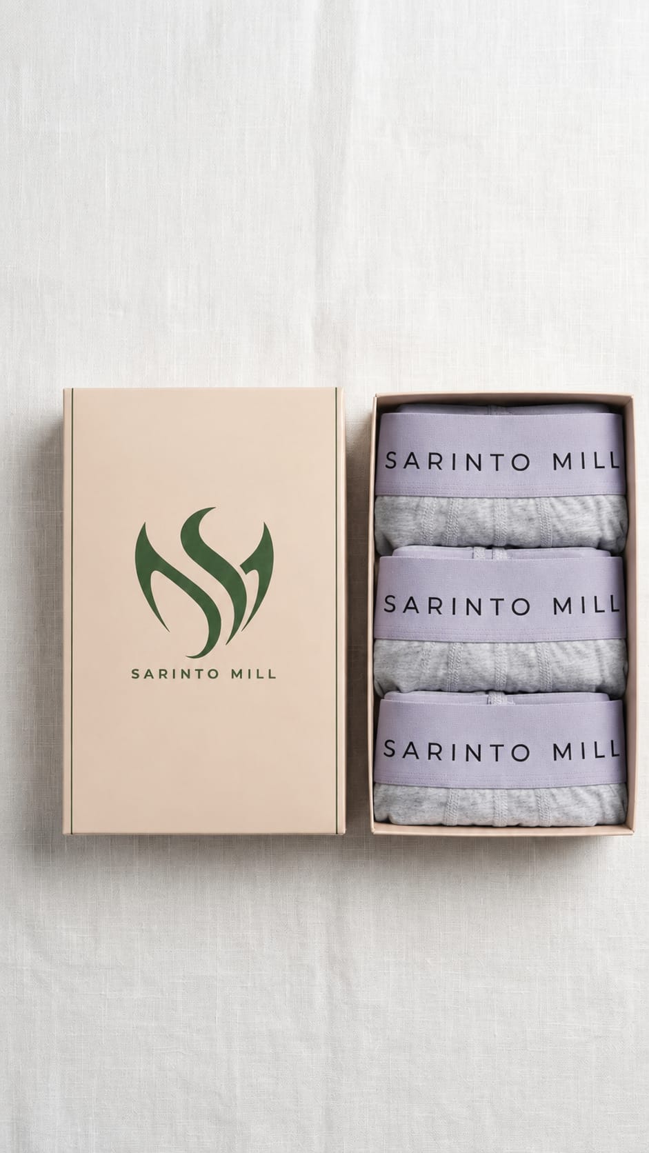 SARINTO MILL 3'lü Kutulu Gri Erkek Boxer %95 Pamuk Nefes Alabilen Boxer Seti
